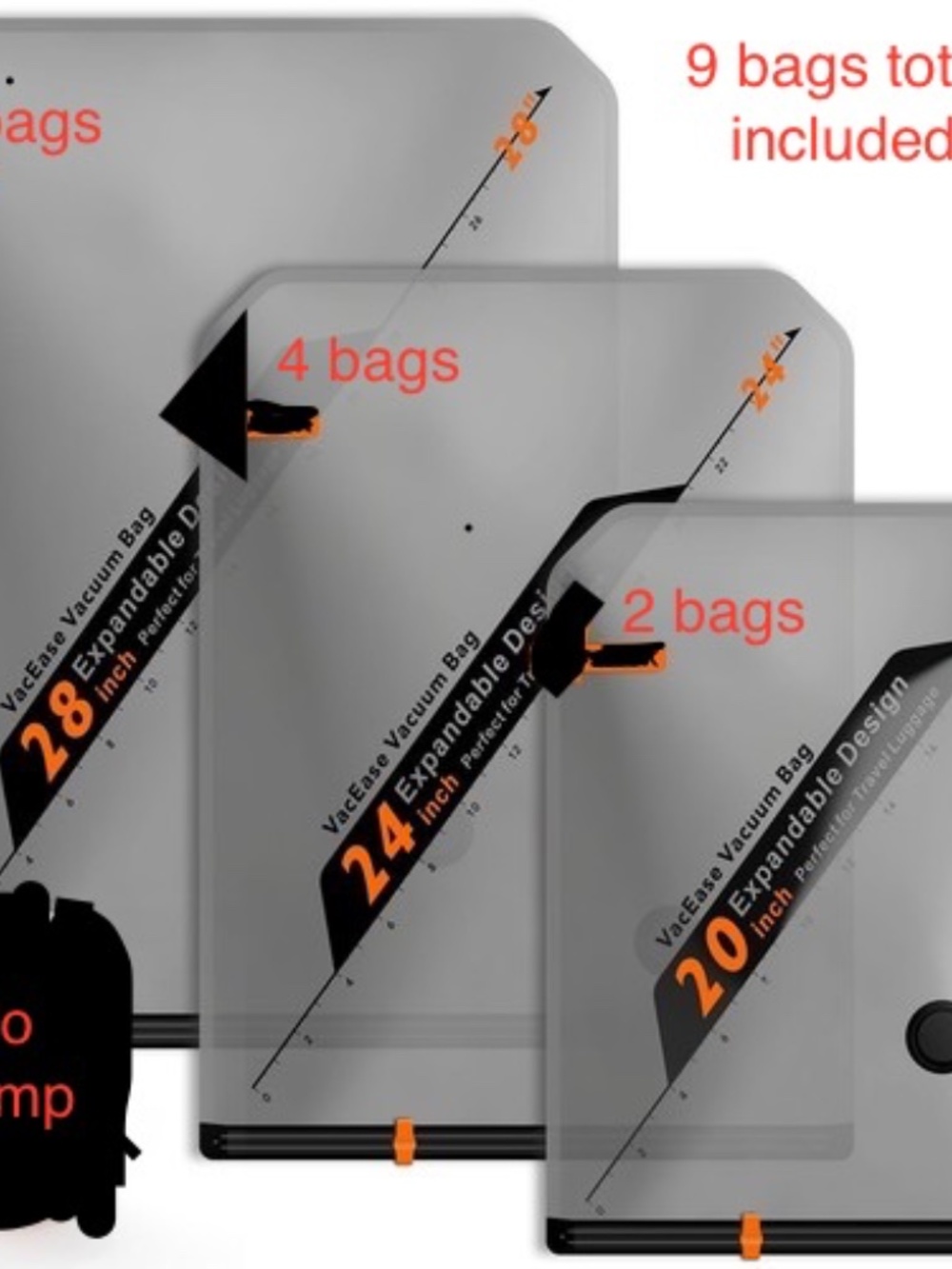 Vacbird Rechargeable Travel Storage Bags Combo 9 Set Pack Portable Space Save